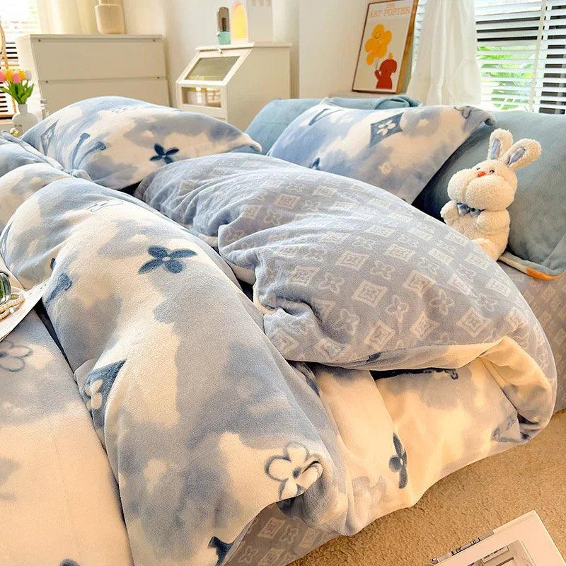 Nordic Striped Coral Fleece Duvet Cover Flannel Sheet Cover Three-piece Set EX-STOCK Canada
