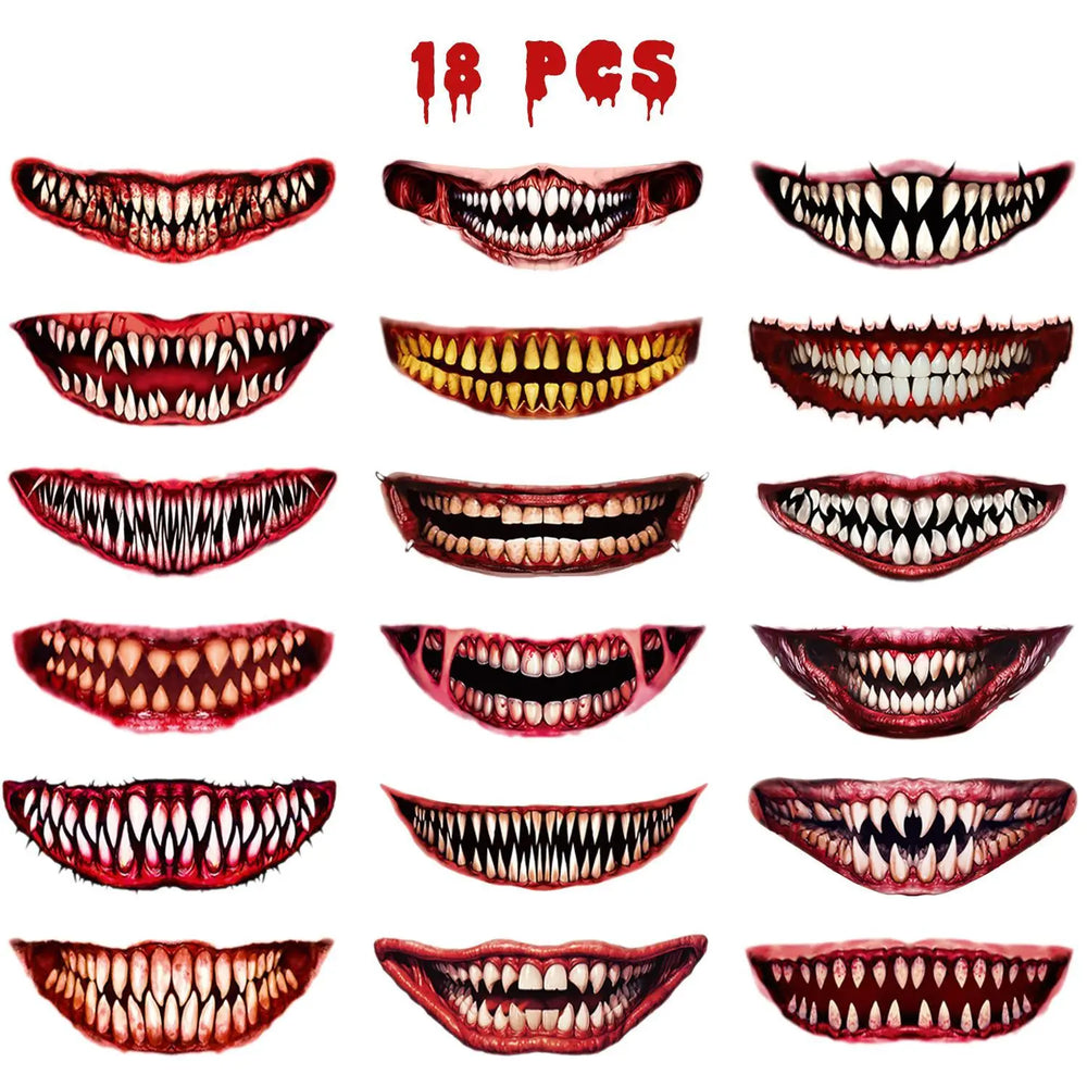 18 Pieces Of Scary And Realistic Design Halloween Temporary Tattoo Stickers - EX-STOCK Canada