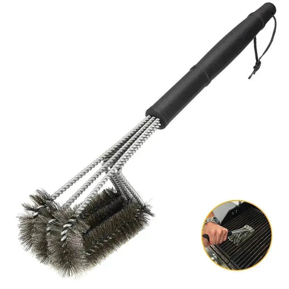 18-inch Three-head Barbecue Grill Cleaning Brush Steel Wire Oven Outdoor BBQ Tools - EX-STOCK Canada