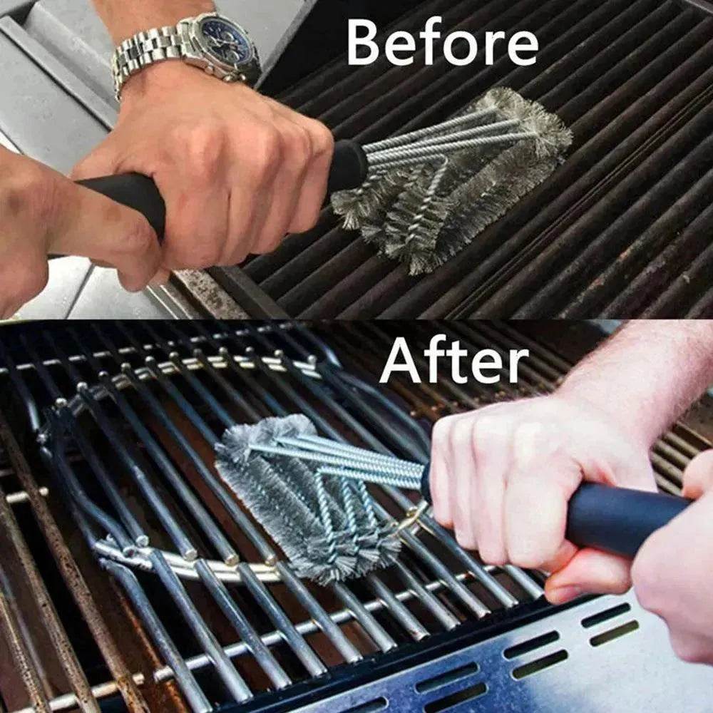 18-inch Three-head Barbecue Grill Cleaning Brush Steel Wire Oven Outdoor BBQ Tools - EX-STOCK Canada
