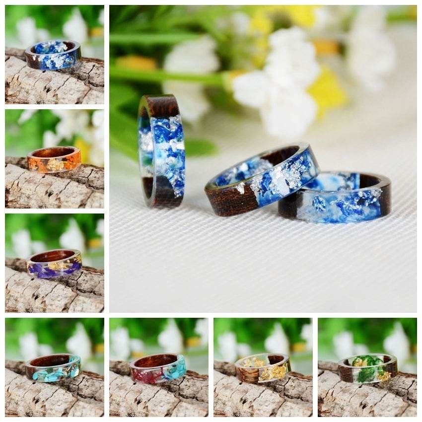 Handmade DIY romantic dry flower Real wood resin ring gold / silver paper inside ring women wedding party ring gifts for the lover - EX-STOCK Canada