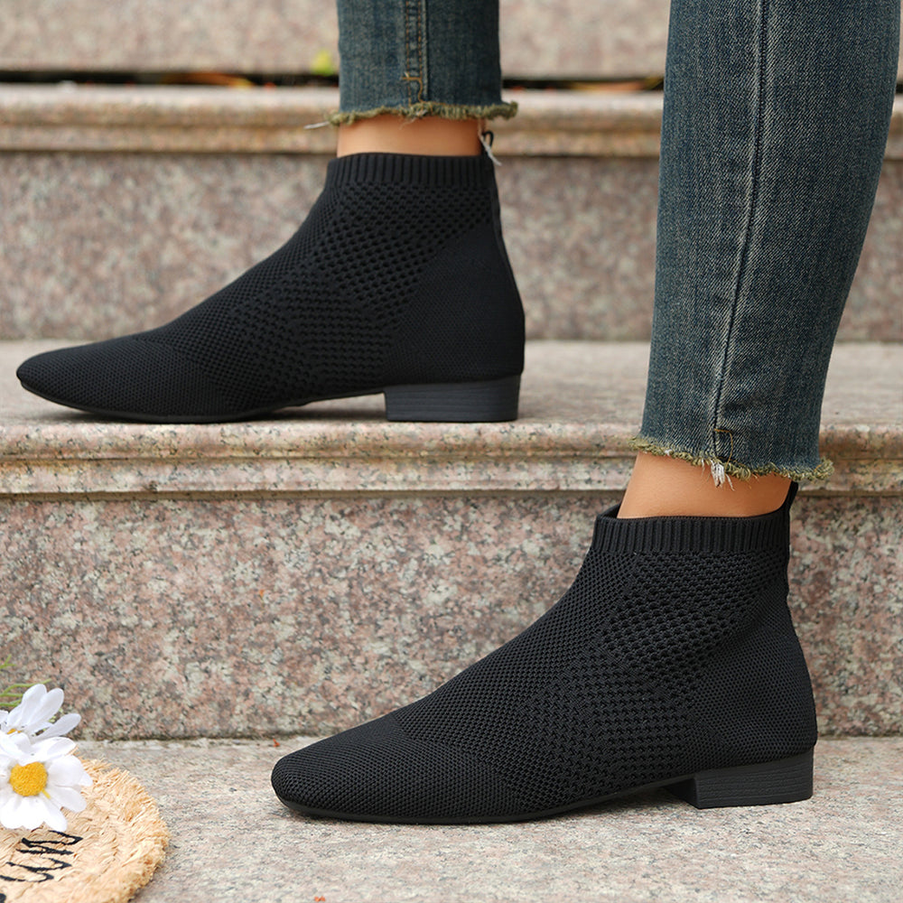 Bottes basses chaussettes tricotées pour femmes – Bottes plates à bout pointu | Noir & Camel | EU 36–43