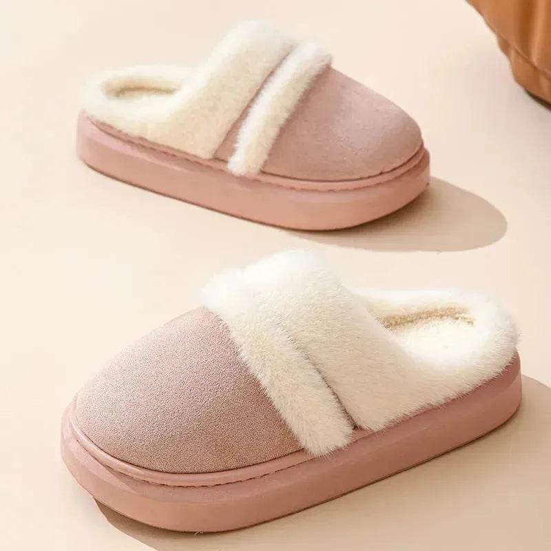 Fashion Warm Cotton Slippers For Women Leisure Thick Bottom Non-slip Plus-velvet House Shoes Winter Bedroom Floor Suede Slipper - EX-STOCK Canada