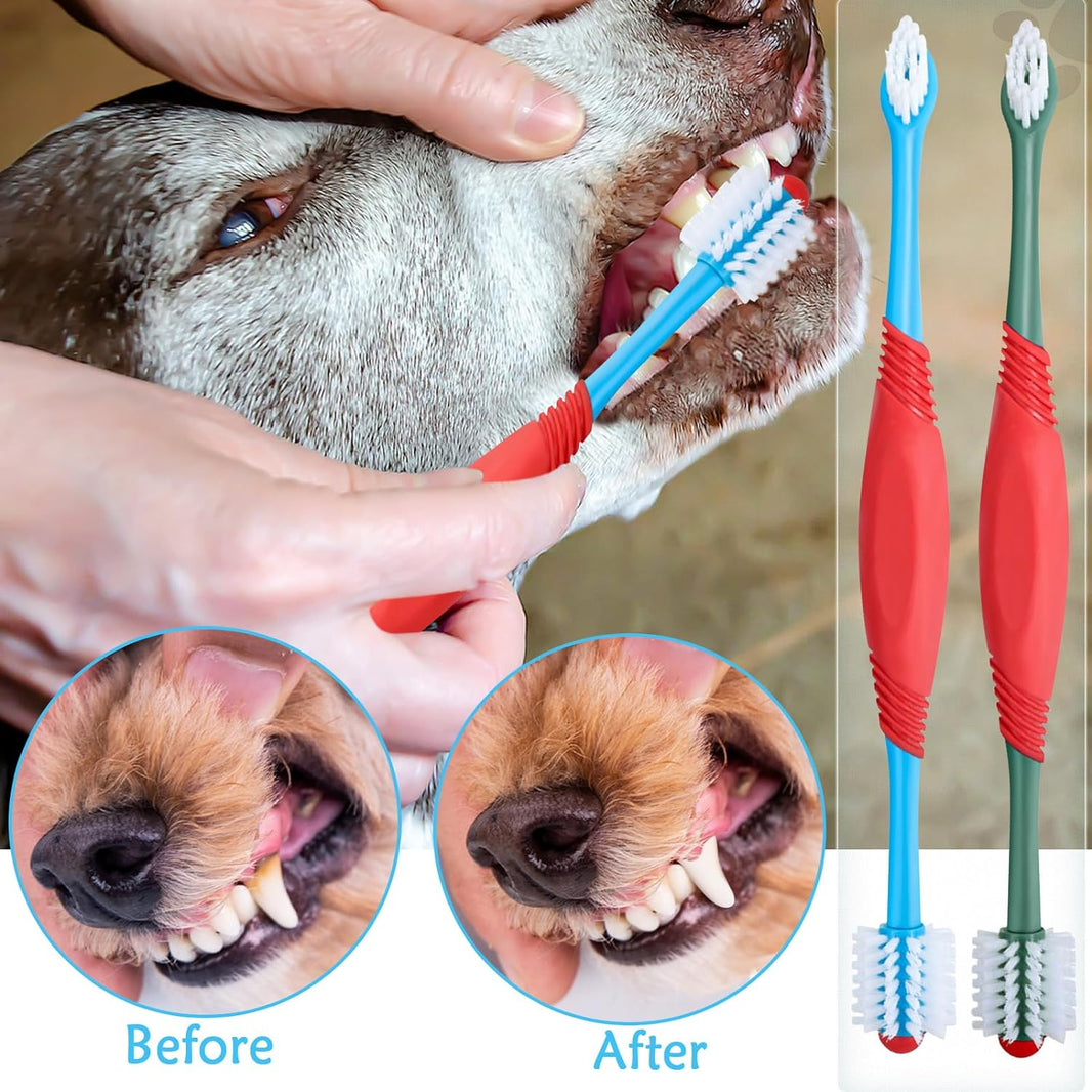 Brosse à dents pour chien 360 degrés Brosse à dents pour chien à double tête Kit de brossage des dents pour chien Brosse à dents antidérapante pour chiens et chats Nettoyage des dents Brosse à dents pour animaux Soins dentaires