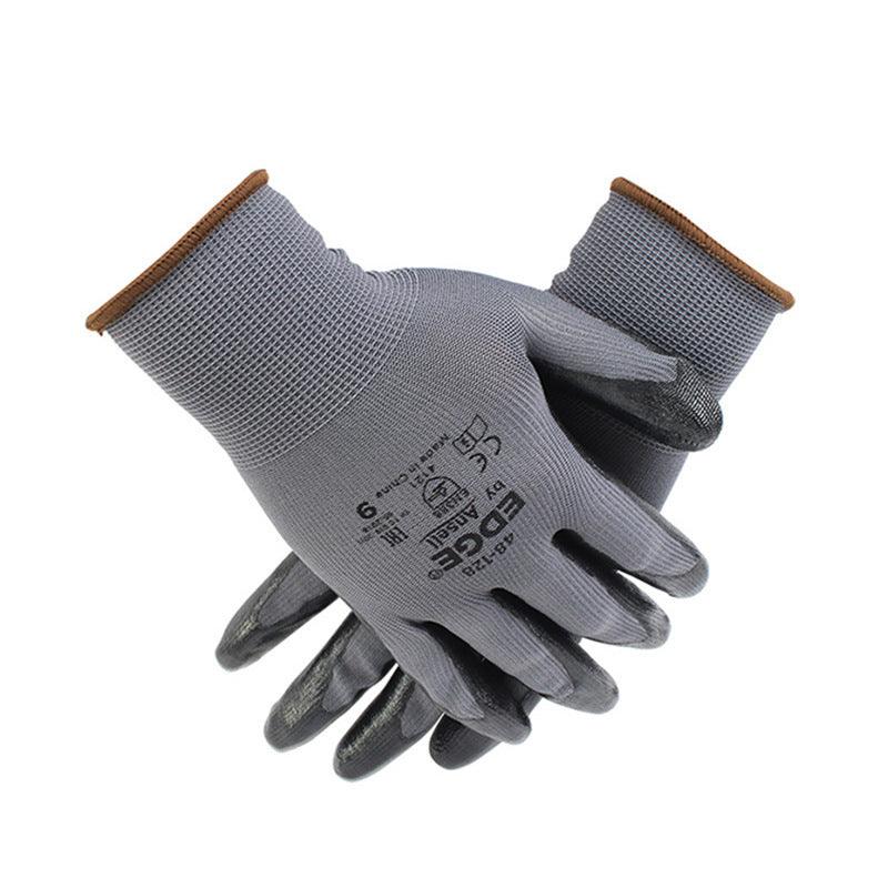 Gants de travail en polyester noir gris avec paume enduite de nitrile pour opérations fines