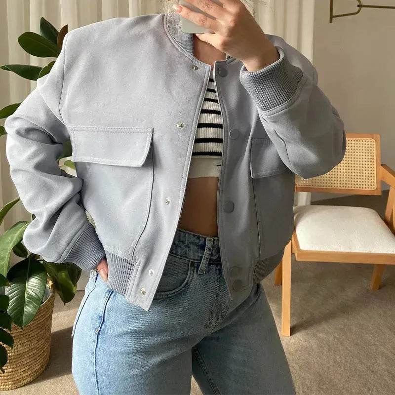 Oversized Fashion Button down Cropped Jacket outwear top for women - EX-STOCK Canada
