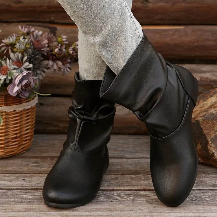 Fashion Round-toed Flat Boots Versatile Simple Slip-on Western Cowboy Boot Casual Short Shoes For Women - EX-STOCK Canada