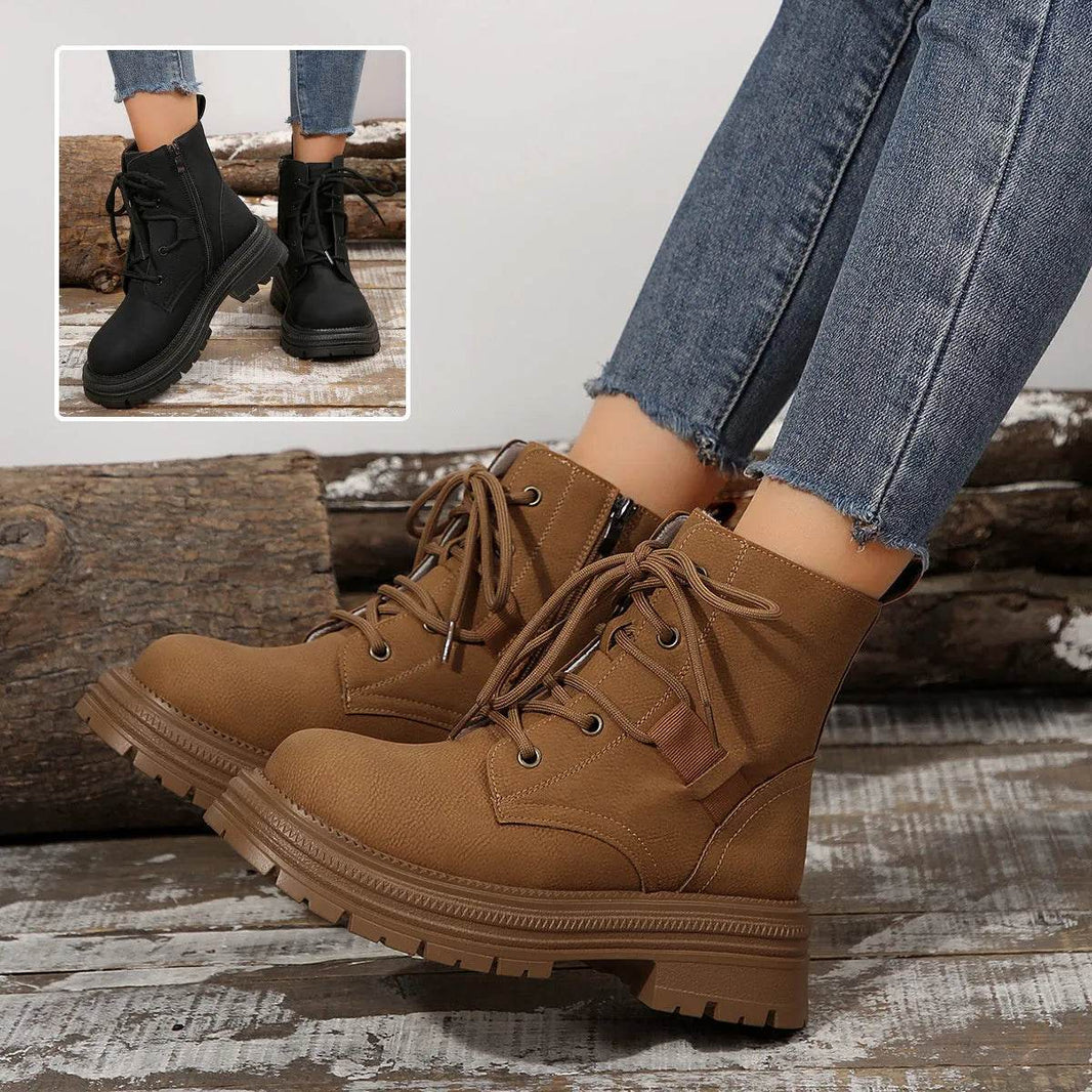 Square-heeled Lace-up Boots For Women Fall Winter All-match Slim Shoes Fashion Ankle Boot - EX-STOCK Canada