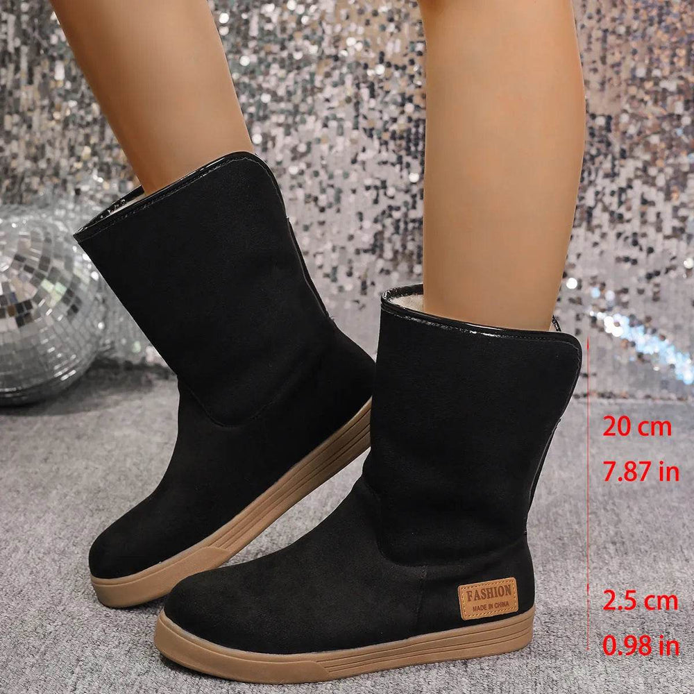 Women's Snow Boots Winter Warm Non-slip Flat Mid-calf Boot Plus Velvet And Thickened Cotton Shoes - EX-STOCK Canada