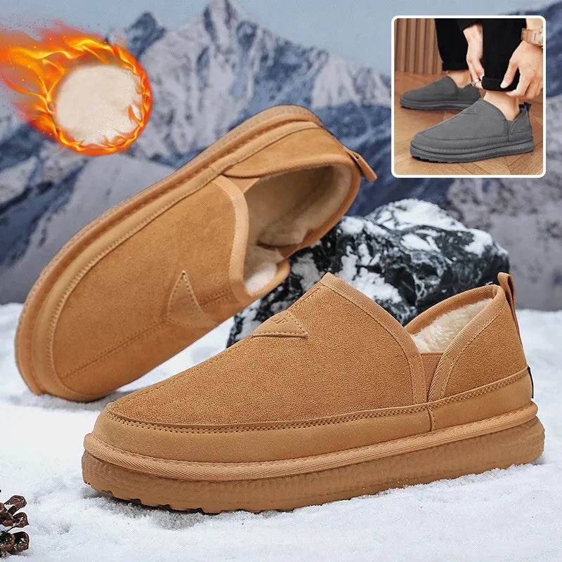 V-cut Fleece Snow Boots Winter Warm Round-toed Suede Ankle Boot Fashion Simple Non-slip Flat Cotton Shoes For Men - EX-STOCK Canada