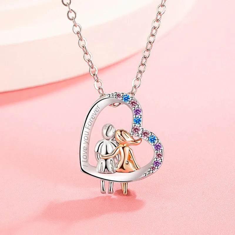 Love Couple Necklace With Colorful Rhinestones Fashion Creative Heart-shaped Necklace For Valentine's Day Gift - EX-STOCK Canada