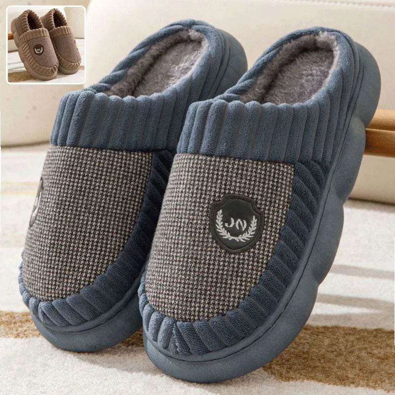Plus Size Colorblock Plush Slippers For Women Men Winter Warm Home Slipper Indoor Thick-soled Fleece Shoes Couple - EX-STOCK Canada