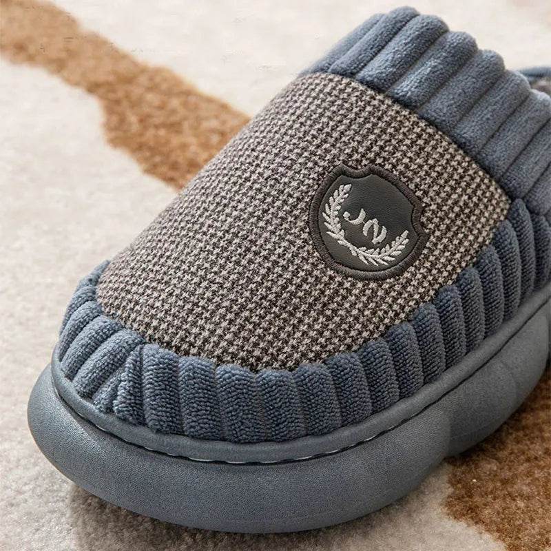 Plus Size Colorblock Plush Slippers For Women Men Winter Warm Home Slipper Indoor Thick-soled Fleece Shoes Couple - EX-STOCK Canada