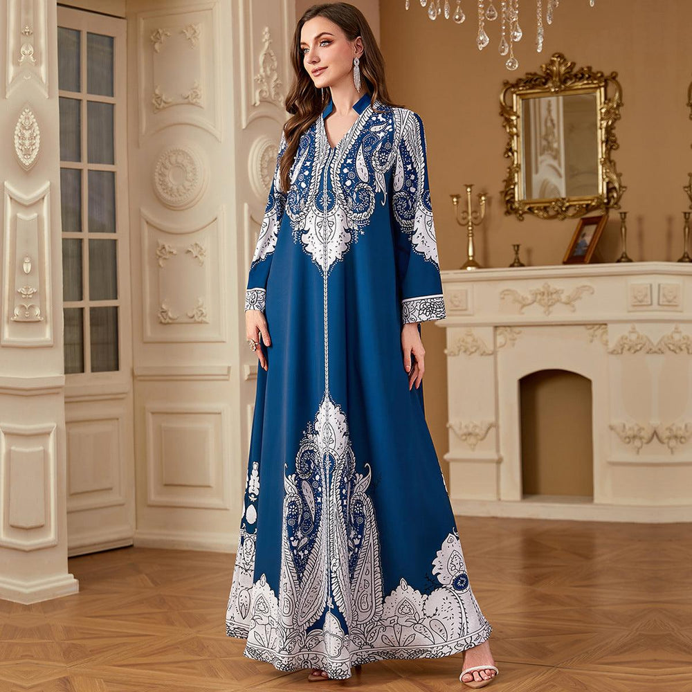 Robe ample imprimée décontractée pour musulmane avec perlesEX-STOCK Canada