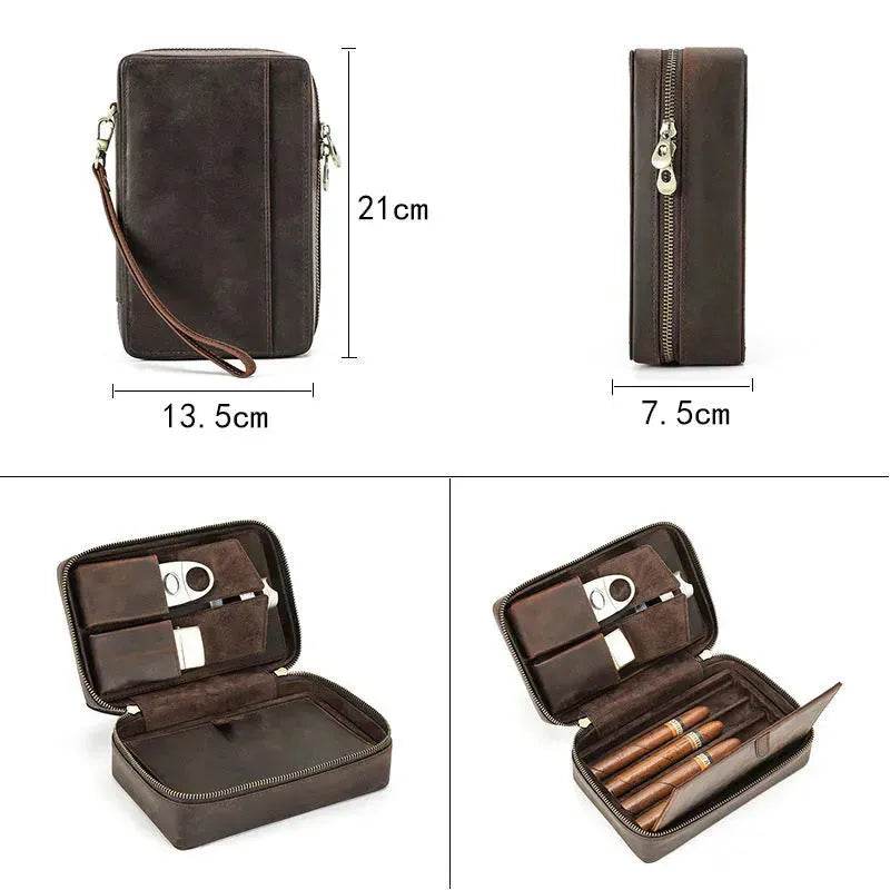 Portable Horse Leather Double Zipper Storage Cigar Travel Humidor Bag - EX-STOCK Canada