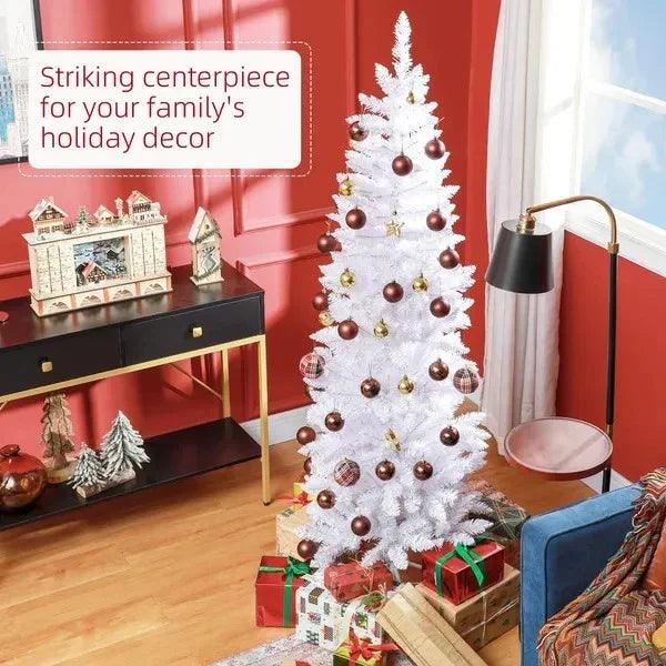 6ft Tall Pencil Artificial Christmas Tree With 479 Branch Tips With Steel Base, White EX-STOCK Canada