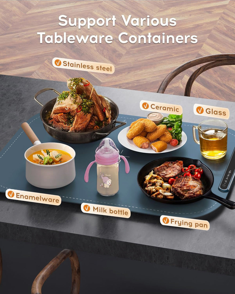 Willing 250W Food Warming Mat 3-Temperature Setting Home Food Warmer Portable Warming Trays For Stainless Steel Ceramic, Glass Enamelware - Navy Blue EX-STOCK Canada