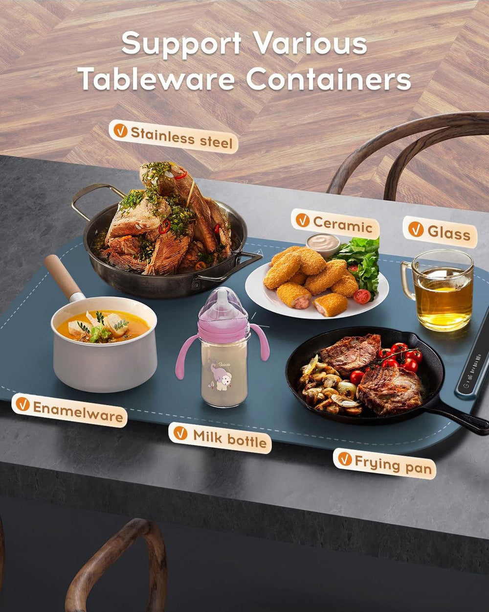 Tapis de Chauffage Alimentaire 250W avec 3 Réglages de Température - Chauffe-Aliments Domestique Portable pour Acier Inoxydable, Céramique, Verre, Émaux - Bleu MarineEX-STOCK Canada