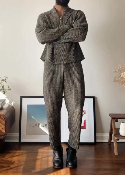 Men's Plaid Pinstripe Two-Piece Suit – Slim Fit Blazer & Trousers | M–3XL