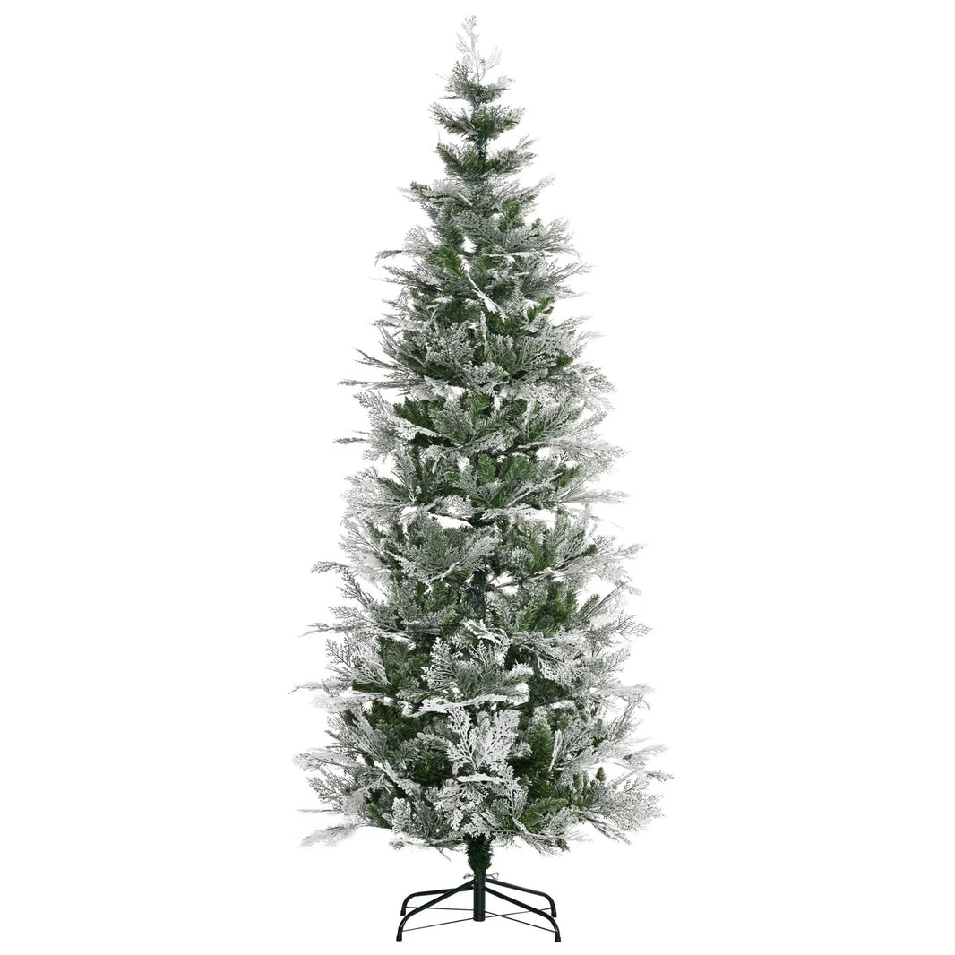 7.5 Feet Pencil Snow Flocked Artificial Christmas Tree With 880 Realistic Cypress Branches, Auto Open, Green EX-STOCK Canada