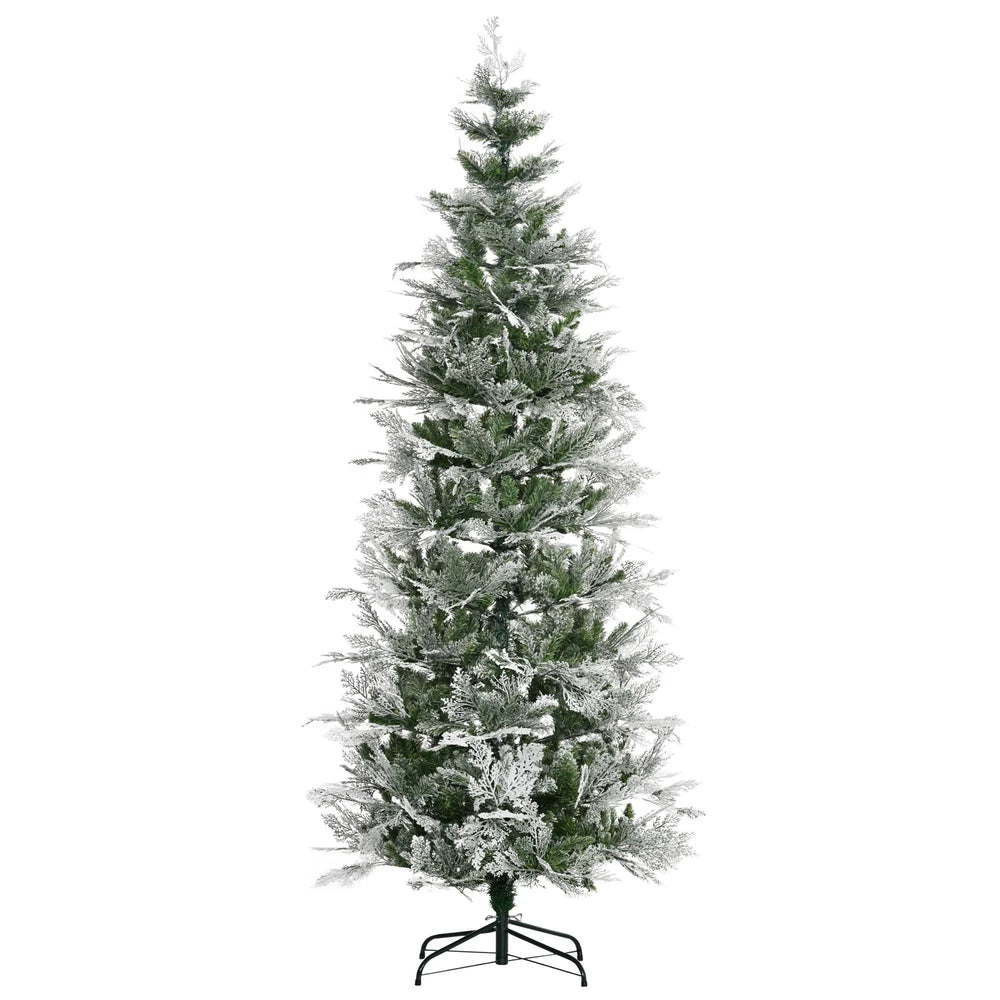 7.5 Feet Pencil Snow Flocked Artificial Christmas Tree With 880 Realistic Cypress Branches, Auto Open, Green EX-STOCK Canada