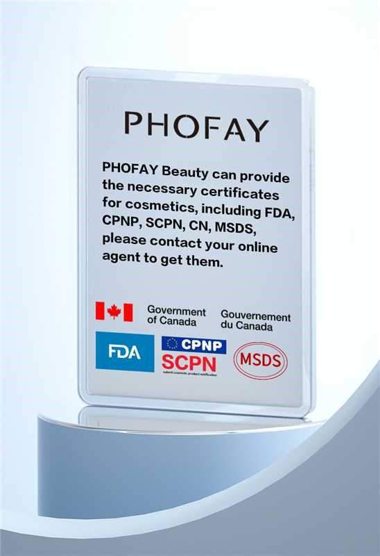 PHOFAY certification card with logos on a light blue background