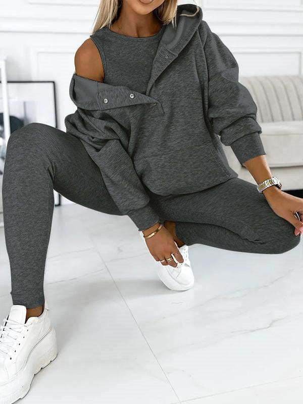 3pcs Women Hoodie Athleisure Outfit set sweatsuit set - EX-STOCK Canada