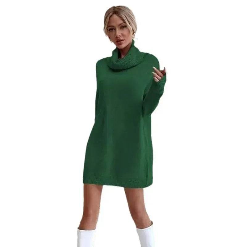 Autumn Winter Solid Cashmere Loose Mini Turtleneck sweater Dress - EX-STOCK Canada