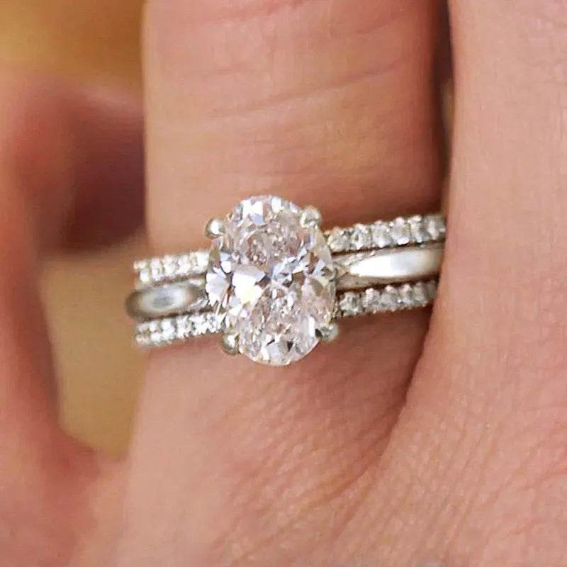 Four-claw Inlaid Ring Three Ring Set Oval Female - EX-STOCK Canada