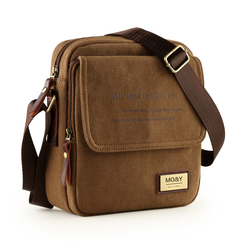 Brown leather crossbody bag with visible brand logo on a white background