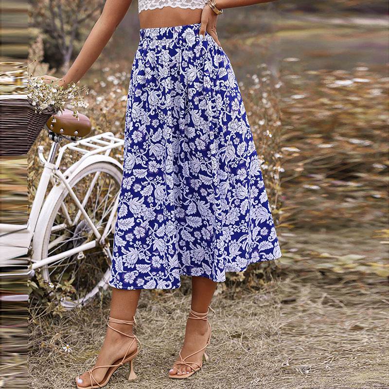 New Spring And Summer High Waist floral Midi Skirt - EX-STOCK Canada