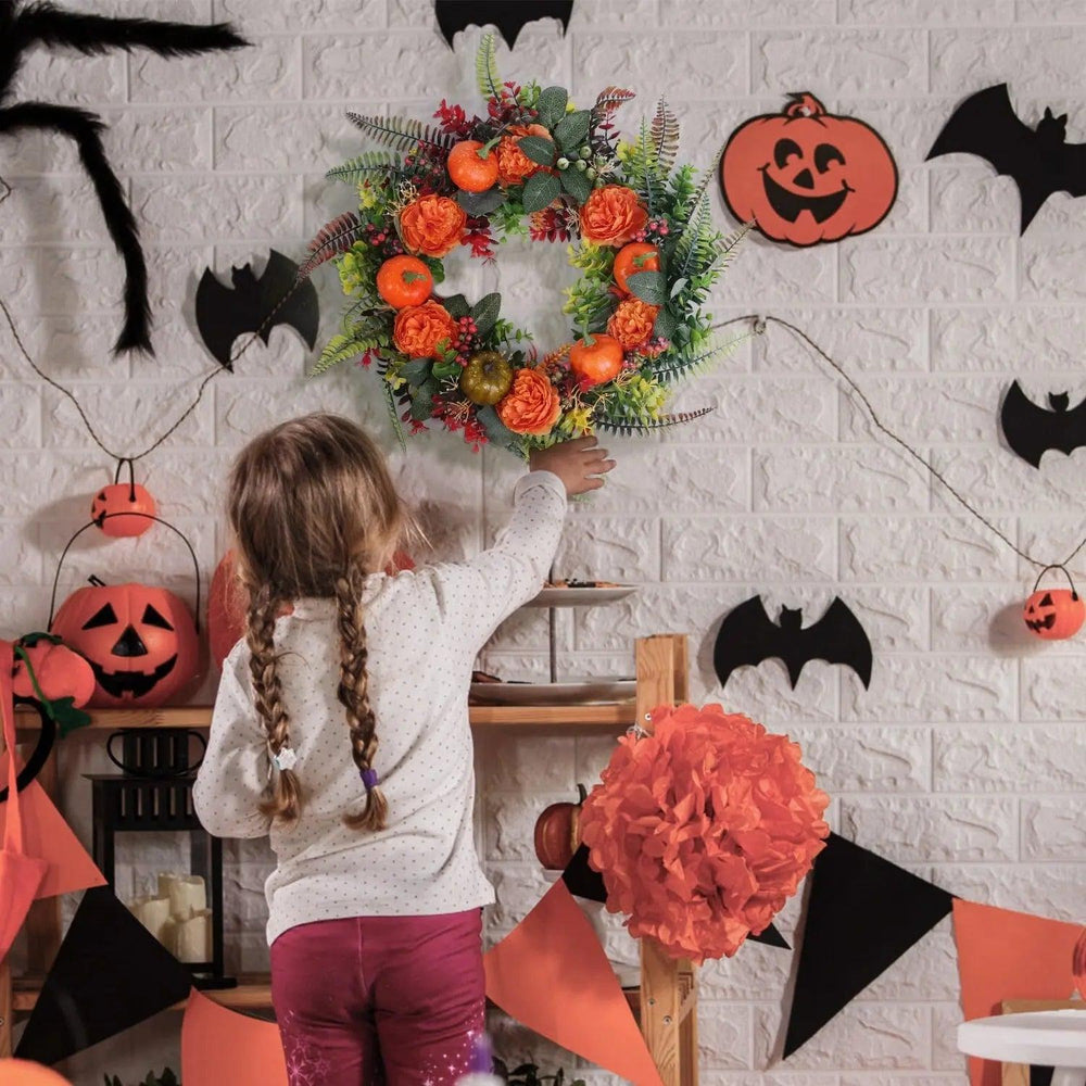 1Pc 17.71IN Autumn Wreath With Pumpkin Mixed Leaves Berries Flowers Fall Decoration For Indoor Outdoor Window Wall Front Door In Halloween Thanks Giving Day - EX-STOCK Canada