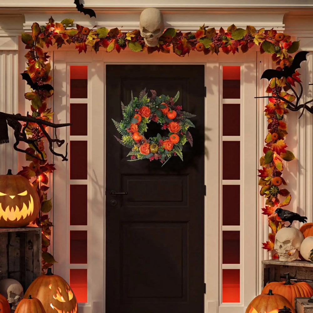 1Pc 17.71IN Autumn Wreath With Pumpkin Mixed Leaves Berries Flowers Fall Decoration For Indoor Outdoor Window Wall Front Door In Halloween Thanks Giving Day - EX-STOCK Canada