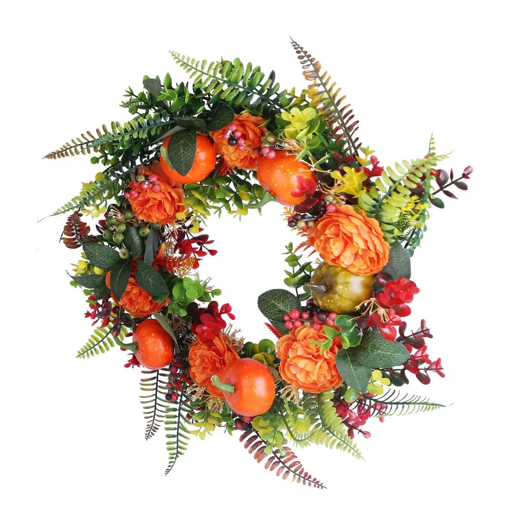 1Pc 17.71IN Autumn Wreath With Pumpkin Mixed Leaves Berries Flowers Fall Decoration For Indoor Outdoor Window Wall Front Door In Halloween Thanks Giving Day - EX-STOCK Canada