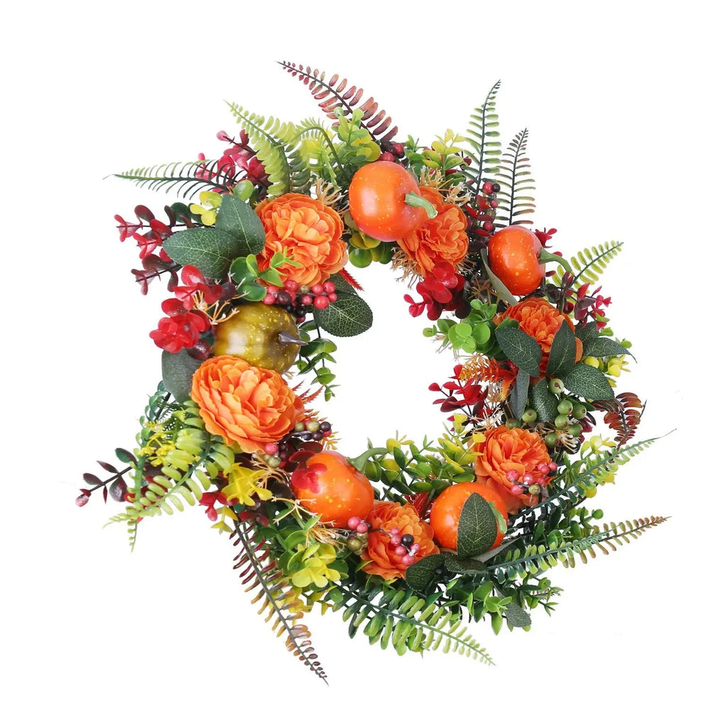 1Pc 17.71IN Autumn Wreath With Pumpkin Mixed Leaves Berries Flowers Fall Decoration For Indoor Outdoor Window Wall Front Door In Halloween Thanks Giving Day - EX-STOCK Canada