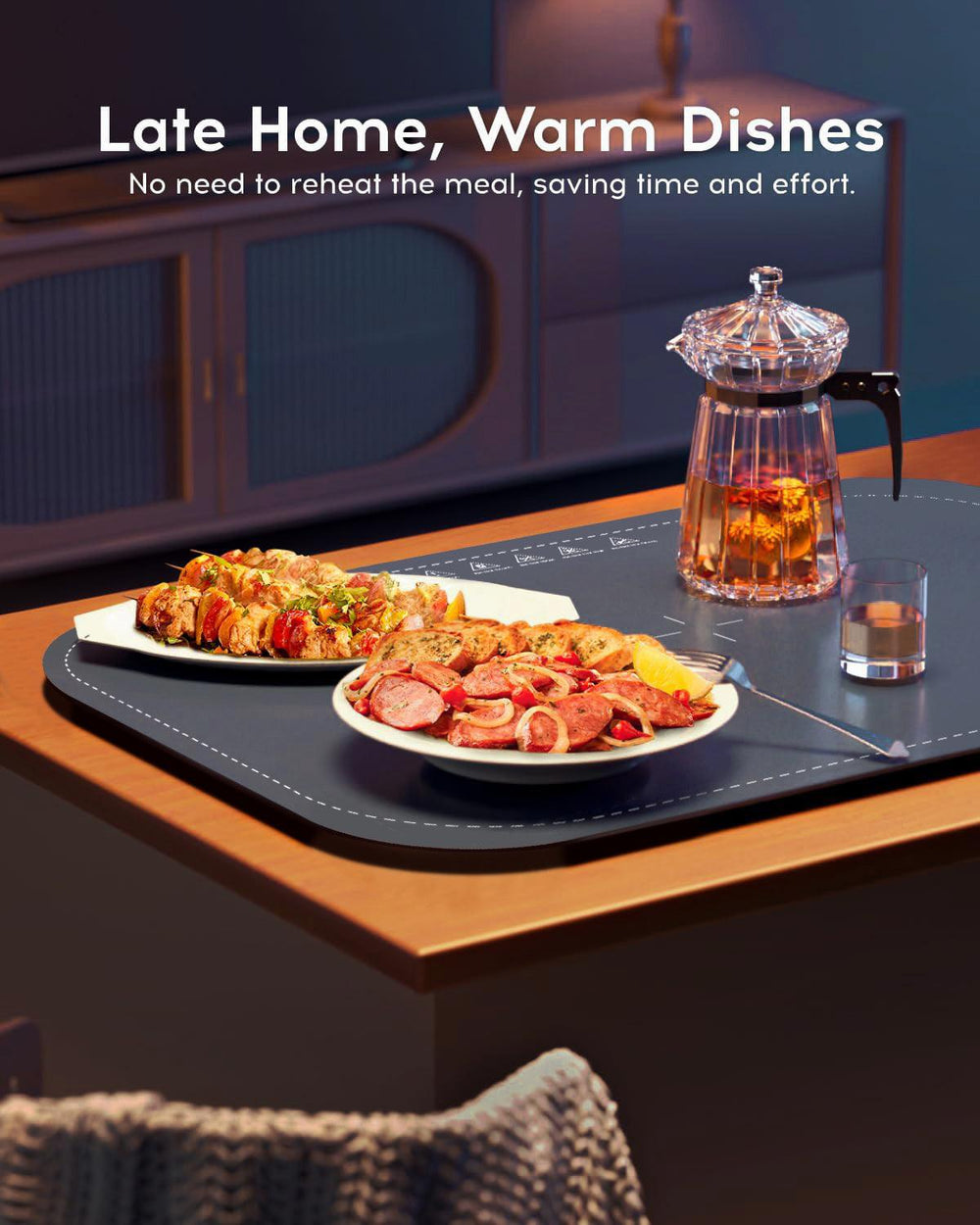 Tapis de Chauffage Alimentaire 250W avec 3 Réglages de Température - Chauffe-Aliments Domestique Portable pour Acier Inoxydable, Céramique, Verre, Émaux - Bleu MarineEX-STOCK Canada