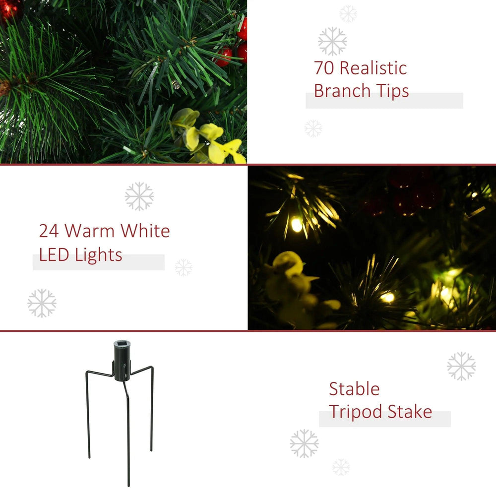 Arbre de Noël artificiel pré-éclairé de 2,5 pieds, 2 pièces, avec éclairage LED, mini arbre de Noël avec petites aiguilles de pin aux baies et décorations de pommes de pin pour le jardinEX-STOCK Canada