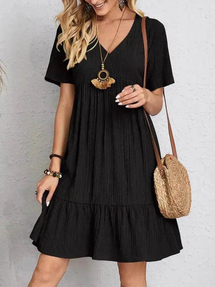 Summer Beach V-neck Dresses Women's Loose Casual Short-sleeved Loose Skater Dress for Chic Ladies - EX-STOCK Canada
