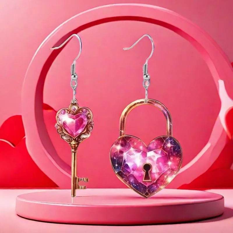 Romantic Key Heart Lock Acrylic Types A And B Earrings - EX-STOCK Canada