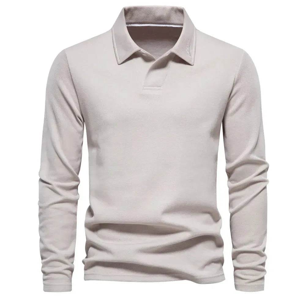Fashion Plain Lapel Long-sleeved Polo Shirt Men's Casual Autumn Polo sweatshirt - EX-STOCK Canada