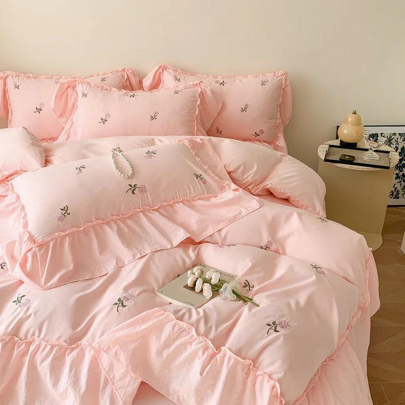 Embroidered Wide Edge Floral Duvet Cover Fitted Sheet EX-STOCK Canada