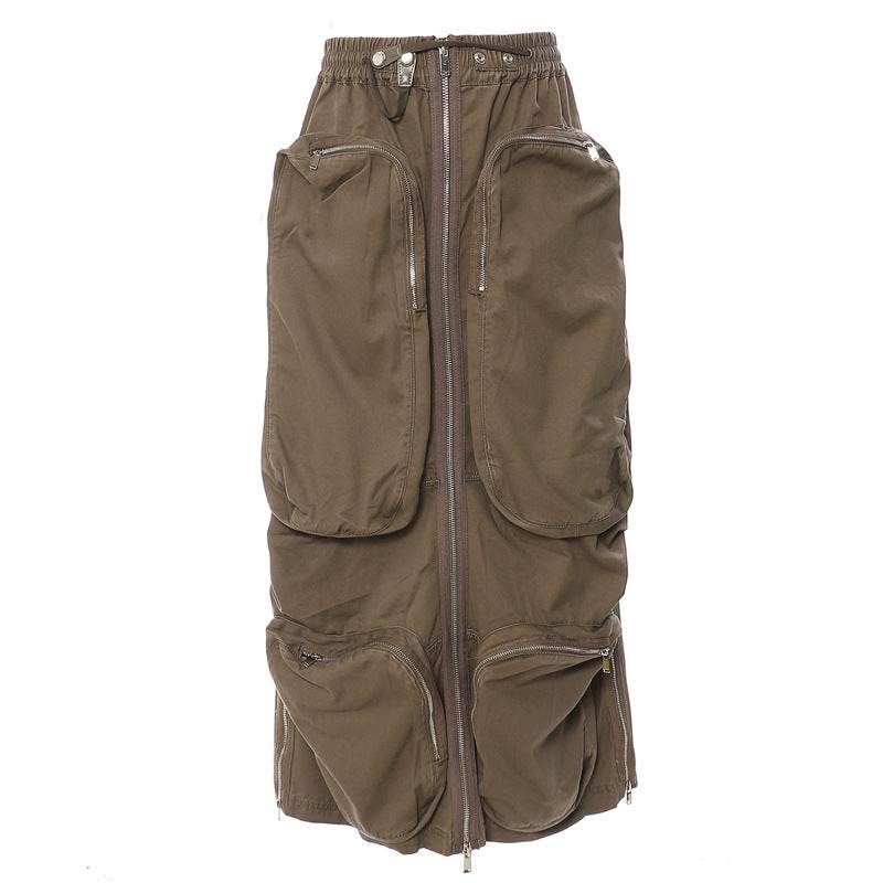 Three-dimensional Camouflage Zipper Pocket Side Slit pencil Midi Cargo Skirt - EX-STOCK Canada