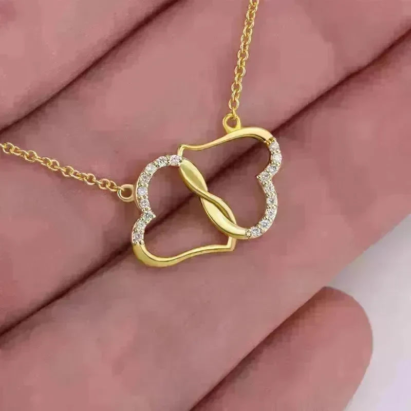 Fashion Double Heart Love Necklace With Rhinestones Inlaid Zircon Mother Valentine's Day Gift - EX-STOCK CANADA