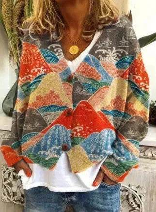 Christmas Abstract Printing Casual Cloak Coat Cardigan Sweater - EX-STOCK Canada