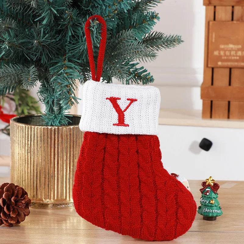 Cute Letters Christmas Stockings Decorative Creative Tree Pendant Wool Knitted Socks - EX-STOCK Canada