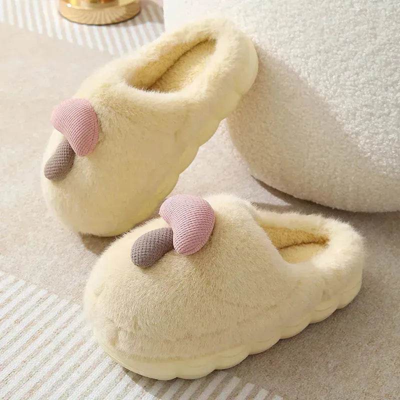 Cute Mushroom Cotton Slippers For Women Thick-soled Autumn And Winter Plush Slipper Indoor Non-slip Eva Household Furry Shoes - EX-STOCK Canada