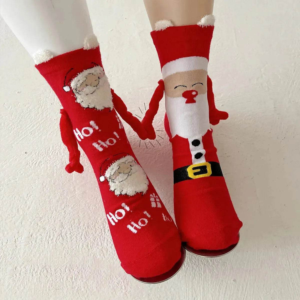Christmas Magnetic Socks Cute Elk Santa Claus Snowman Hand-holding Socks For Couple - EX-STOCK Canada
