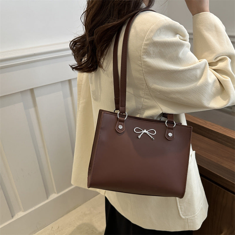 Large Capacity PU Leather Tote Bag for Women – Stylish Shoulder Bag brown