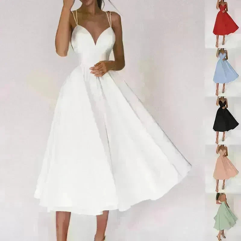 Charming V-neck Suspender Dress Summer Fashion A-Line Long Dresses For Women Sleeveless Skater Dress for Wedding cocktail evening dinner party events - EX-STOCK CANADA