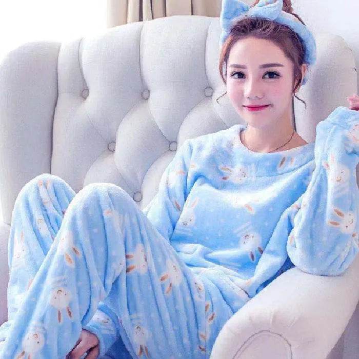 Women Coral Velvet Fleece Pajamas Fall Winter Loungewear Flannel Sleepwear - EX-STOCK Canada